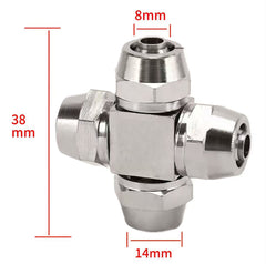 Heavy-duty metal cross connector for air hoses, quick-tight design
