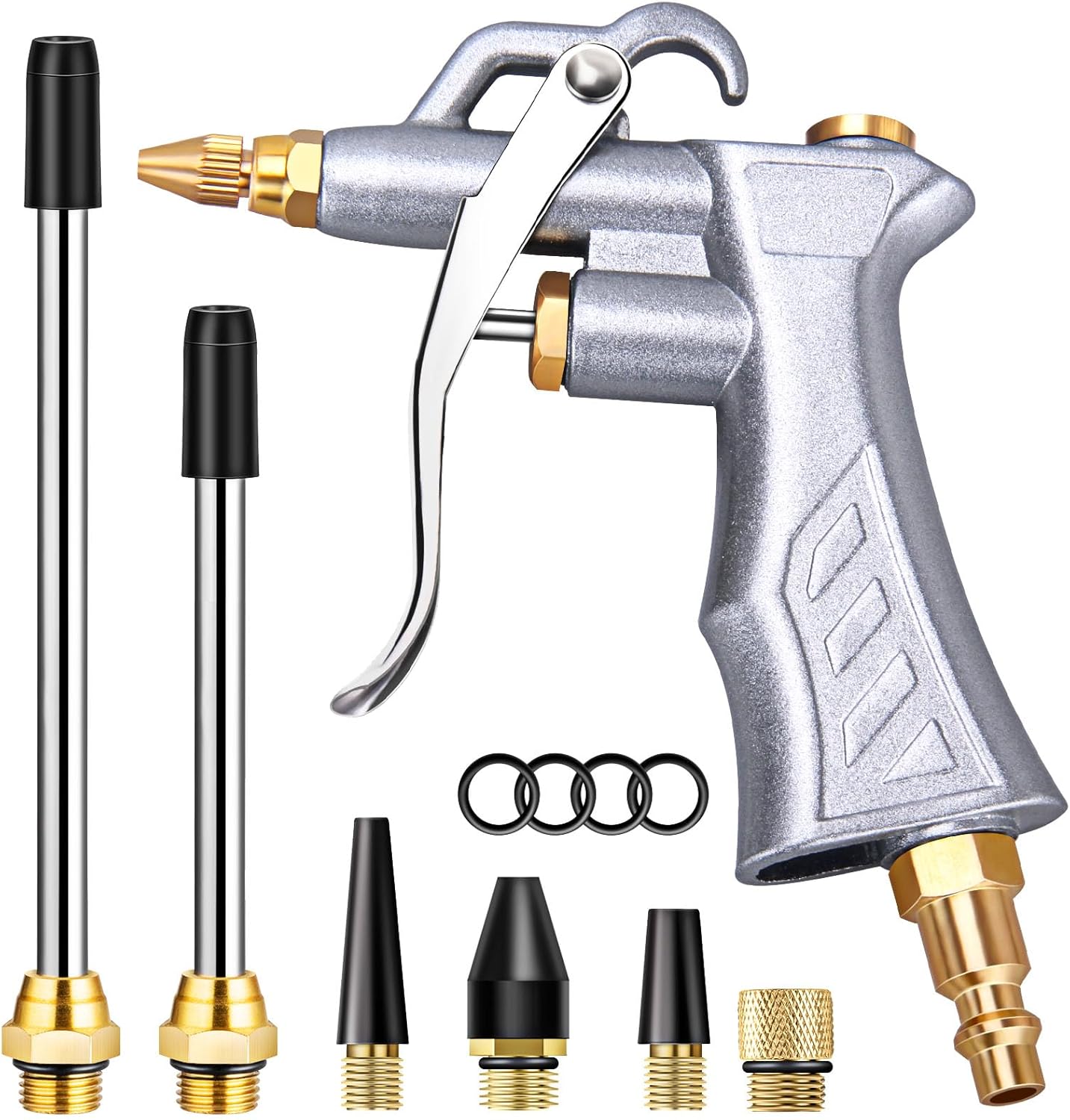 High-pressure metal air duster gun with multiple interchangeable nozzle barrels