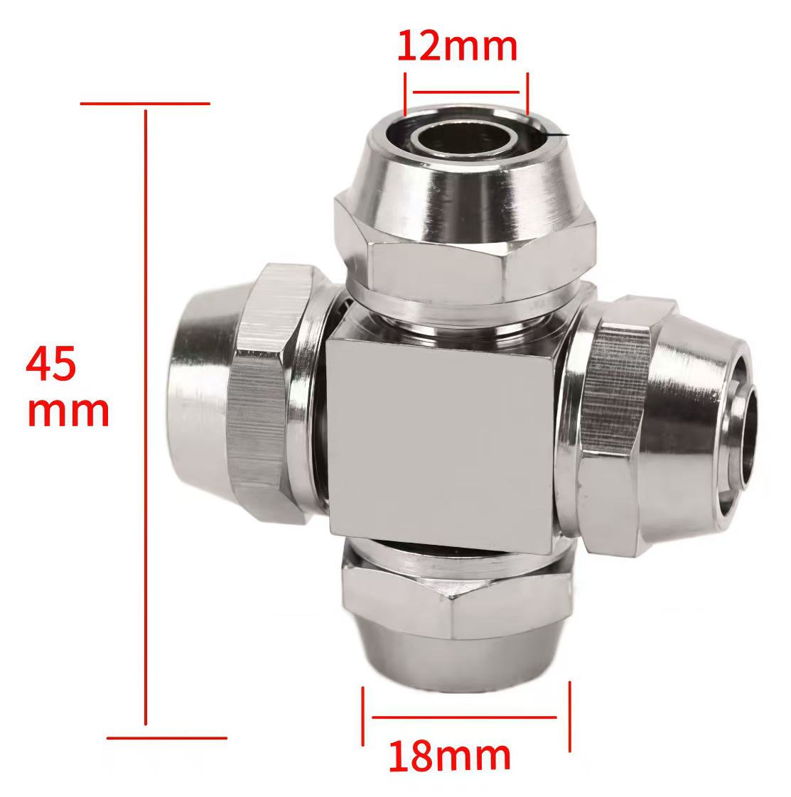 Metal pneumatic quick coupling cross fitting for air hose distribution