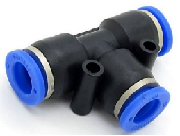 Nylon plastic tee connector for trailer pneumatic hose connections