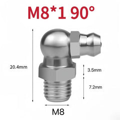 Bent head grease fitting for automotive and truck lubrication, corrosion-resistant