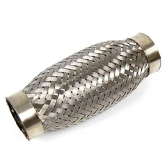 Stainless exhaust flex connector with muffler for quiet vehicle performance