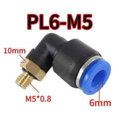 Push-to-connect elbow fitting with male thread for pneumatic air tubing